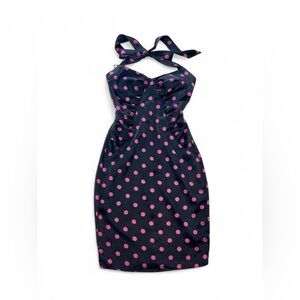 Betsey Johnson Navy One-Shoulder Polka Dot Dress with Pink Dots